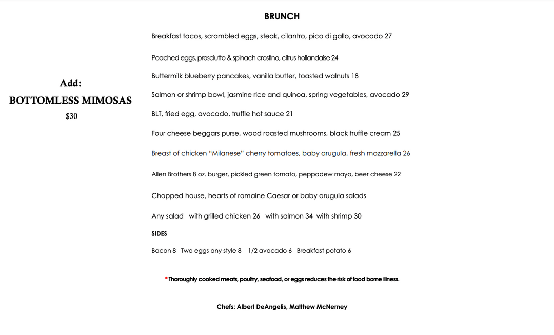 Terra Danbury Restaurant Menu